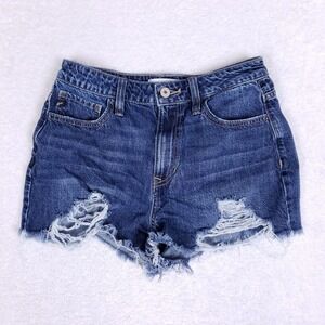 KanCan Distressed Denim Shorts 3/25 High Rise Frayed Hem Medium Wash Boho Summer